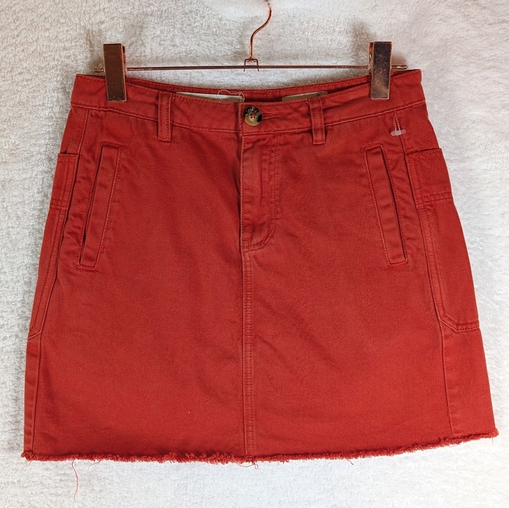 142-Pilcro Orange Denim Mini Skirt Fit More Small/ Med